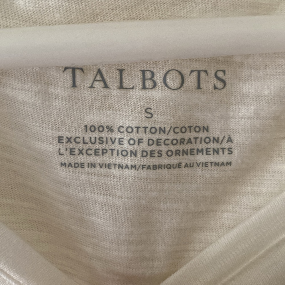 Talbots Small Tuxedo Cat Off White 3/4 Sleeve Scoop Neck Cotton Tee New - Picture 4 of 13